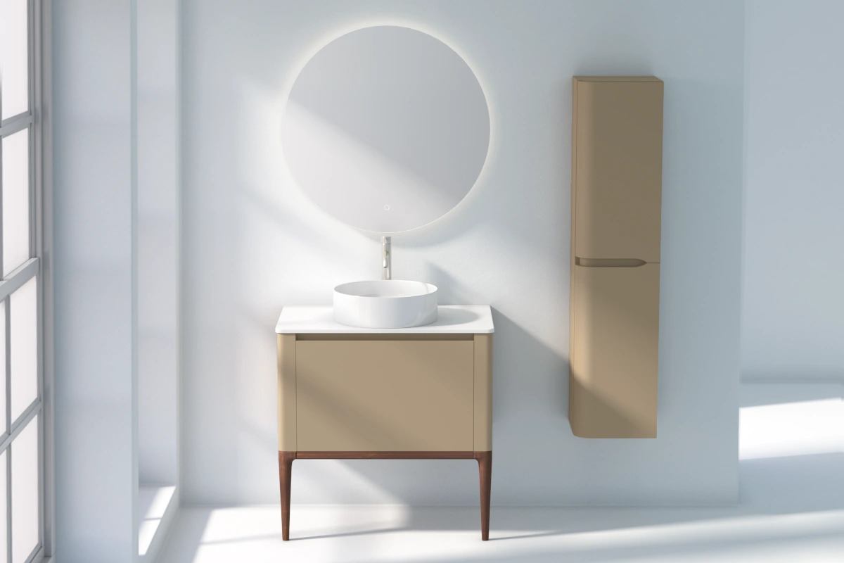 Meuble à poser cappuccino, 80 cm, avec plan en résine minérale, Panthéon