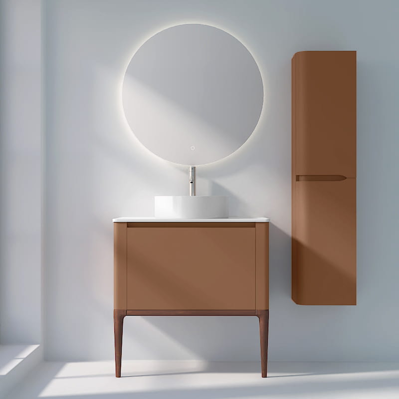 Meuble à poser ocre, 80 cm, avec plan en résine minérale, Panthéon