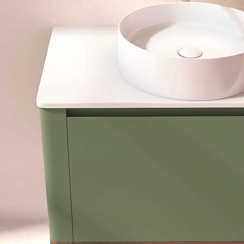 Meuble à poser vert jonc, 80 cm, avec plan en résine minérale, Panthéon