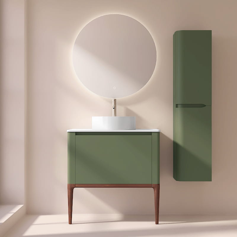 Meuble à poser vert jonc, 80 cm, avec plan en résine minérale, Panthéon