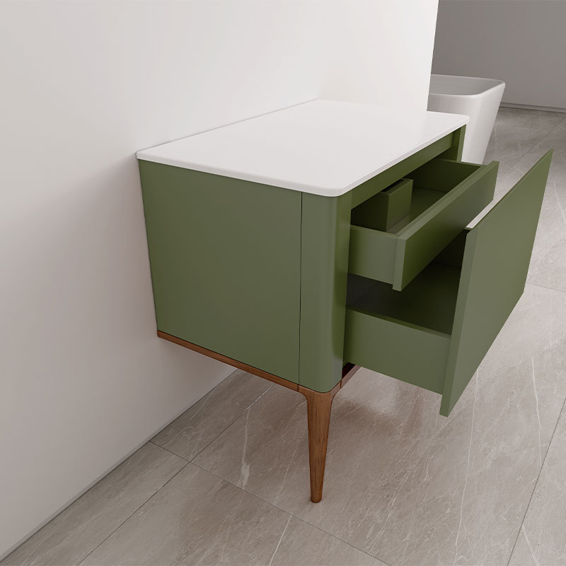 Meuble à poser vert jonc, 80 cm, avec plan en résine minérale, Panthéon