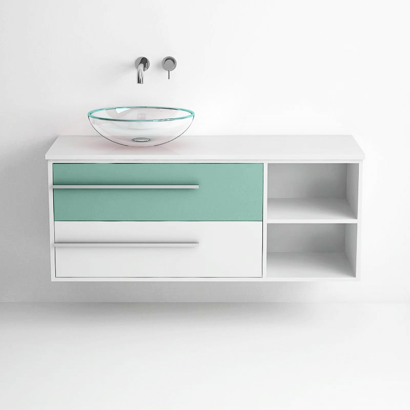 Meuble de salle de bain suspendu blanc 120 cm, pour vasque à poser, Tropcoul