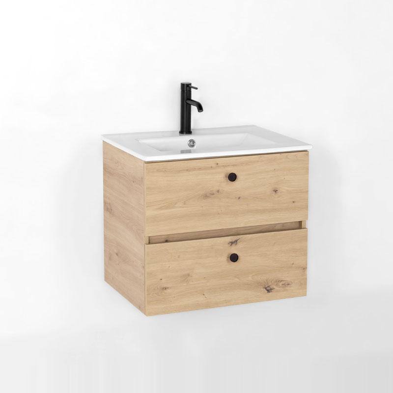 Meuble salle de bain suspendu 60 ou 80 cm, Amazonia, 2 tiroirs + vasque céramique, Caruso