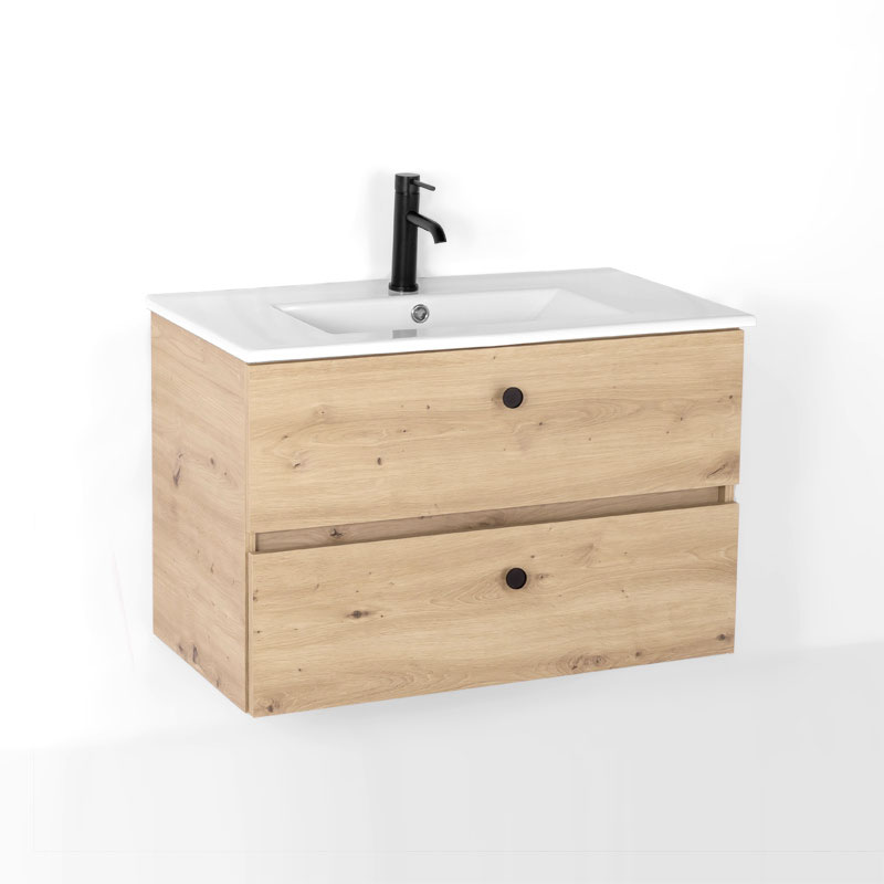 Meuble salle de bain suspendu 60 ou 80 cm, Amazonia, 2 tiroirs + vasque céramique, Caruso