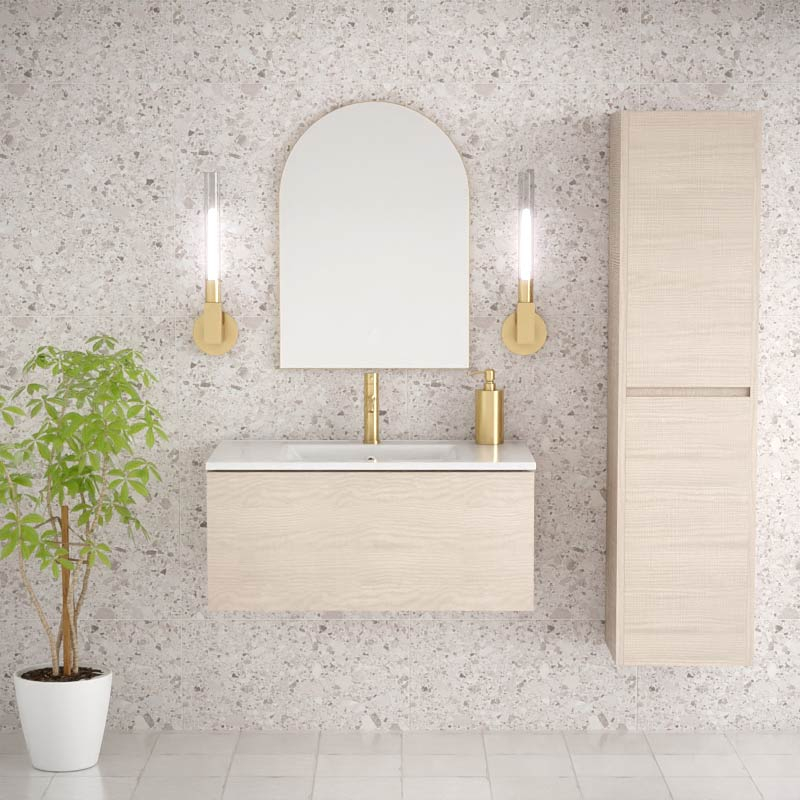 Meuble salle de bains 80cm et colonne assortie fresne clair, Caruso