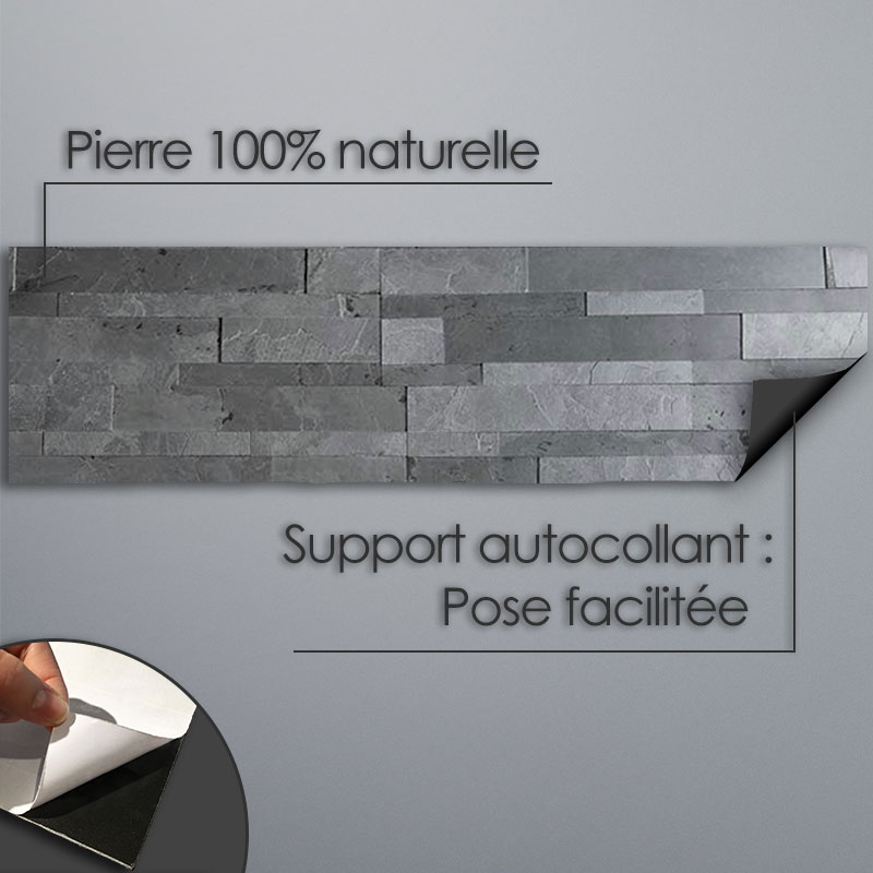 Pierre de parement auto-adhésive, 15 x 60 cm, Moscow Sesame Black