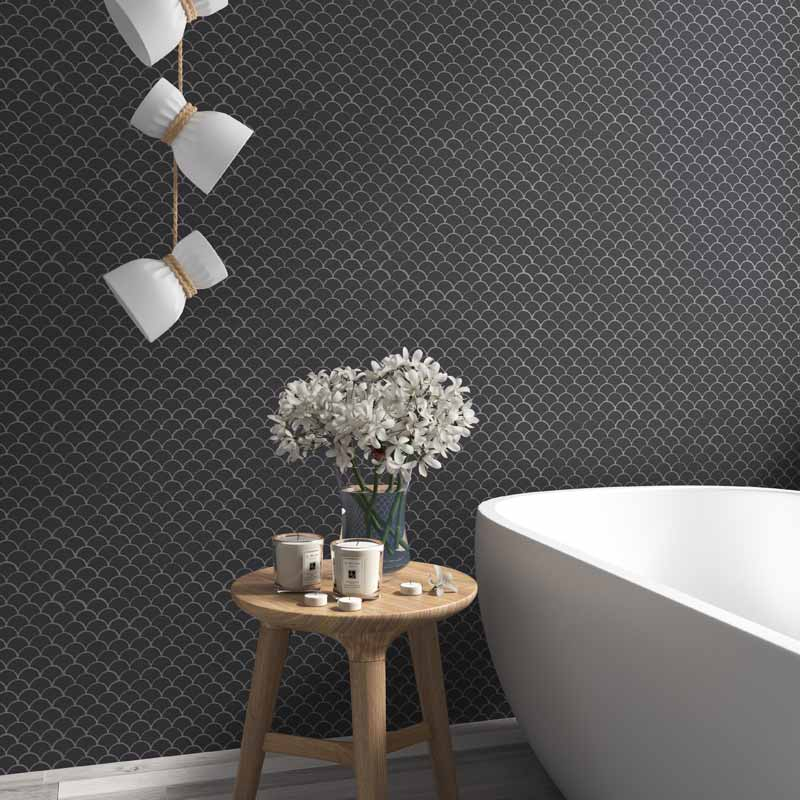 Mosaïque écailles verre recyclé gris foncée, 31x32 cm, Nordic matt dark grey