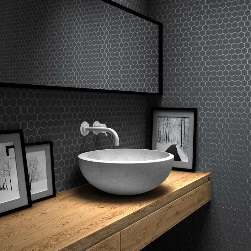 Mosaïque héxagonale verre recyclé gris foncée, 31x32 cm, Nordic matt dark grey
