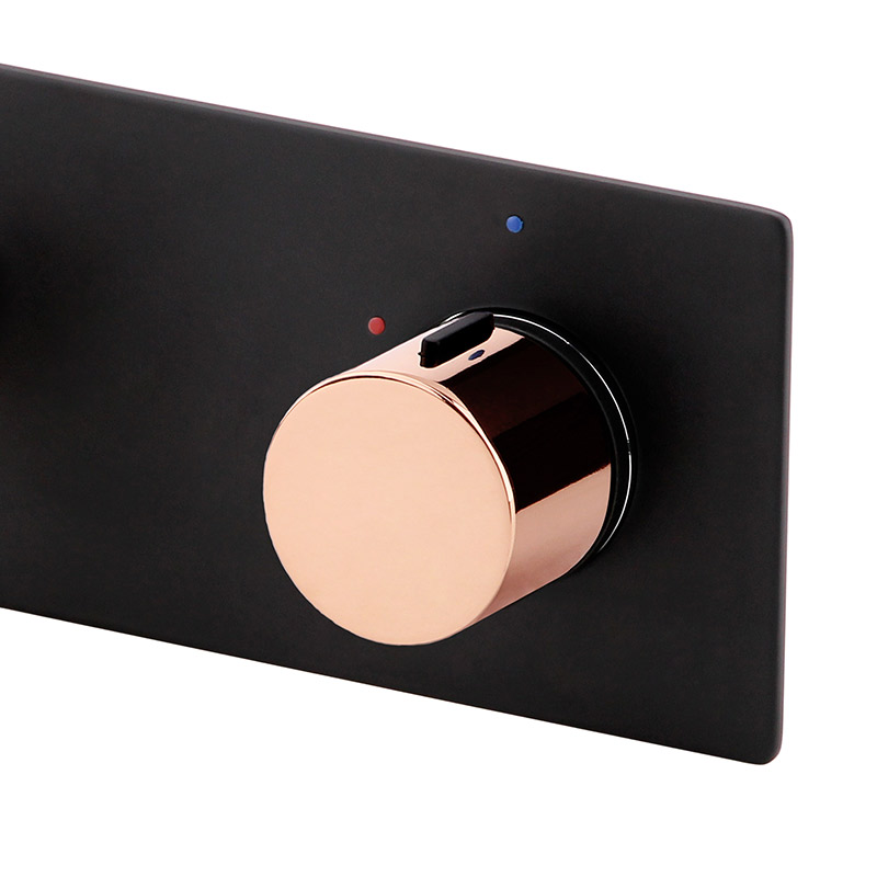Robinet mitigeur lavabo progressif mural, noir et doré rose, Olip
