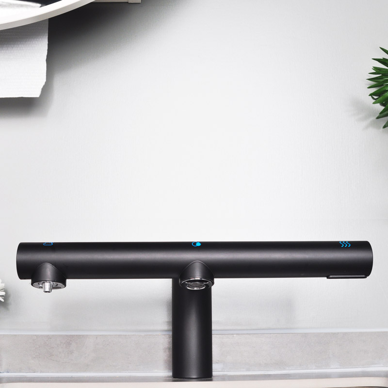Robinet Electronique + Distributeur de savon + Sèche-mains sur plage, Noir mat, Orly Air