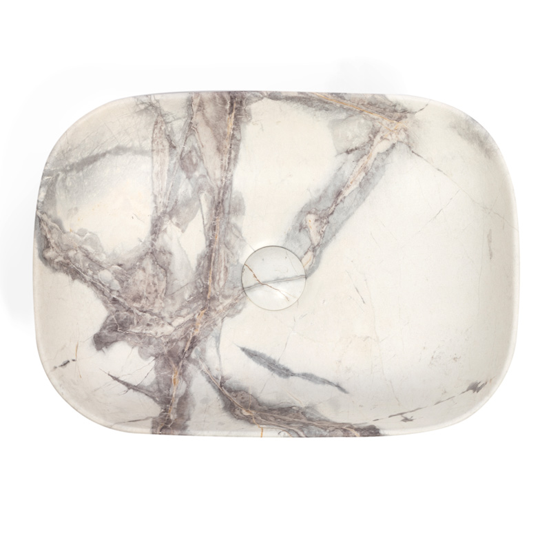 Vasque Céramique, 46x32x13CM, Effet Marbre Blanc Mat, Orta