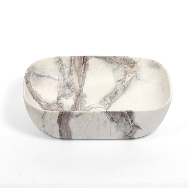 Vasque Céramique, 46x32x13CM, Effet Marbre Blanc Mat, Orta