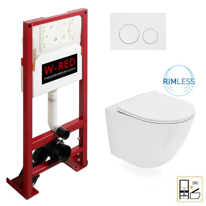 PACK Bati-support STANDARD Autoportant W-RED + plaque blanche + WC Kivu