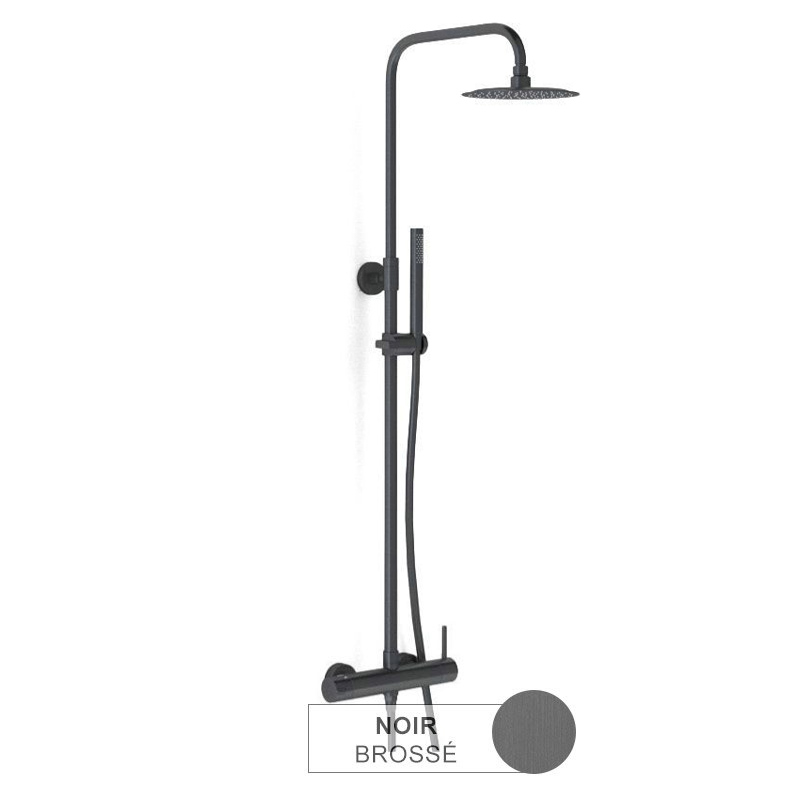 Ensemble cabine de douche coulissante 100 cm, Arena, receveur 100 x 90 cm, colonne de douche, noir, Chatelet