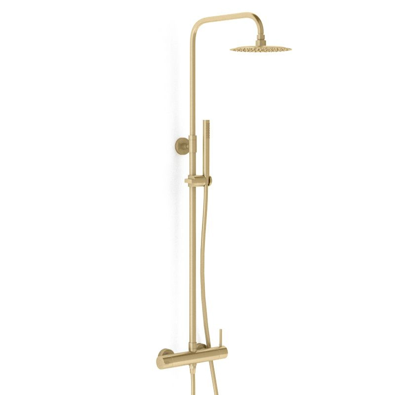 Ensemble cabine de douche coulissante 100 cm, Arena, receveur 100 x 80 x 15 cm, colonne de douche, doré, Chatelet