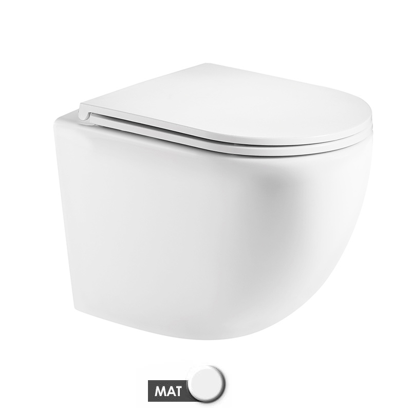 Bâti Geberit Duofix Extra-Plat + Plaque doré brossé + WC suspendu Kivu blanc mat Rimless