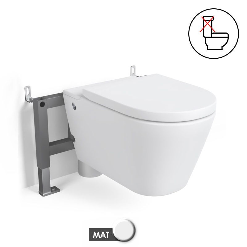 WC suspendu ne nécessitant pas de réservoir + abattant + bâti-support, blanc mat W1.0