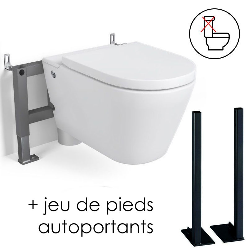 WC suspendu ne nécessitant pas de réservoir + abattant + bâti-support, blanc mat W1.0