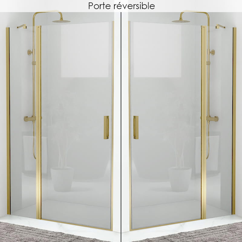 Porte de douche pivotante + fixe de 80 à 120cm Doré mat, Padel