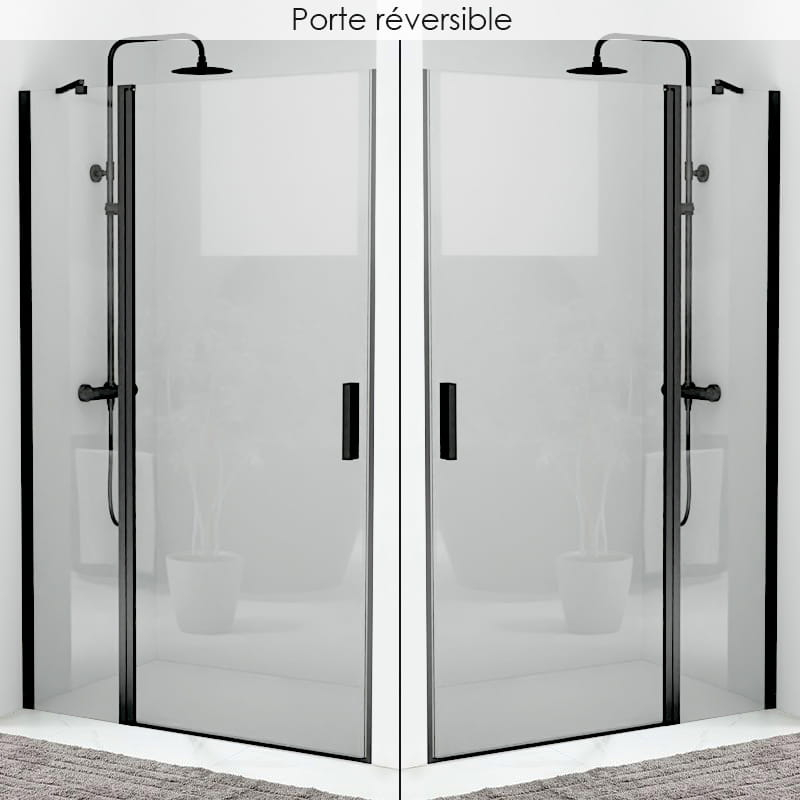 Porte de douche pivotante + fixe de 80 à 120cm Noir mat, Padel