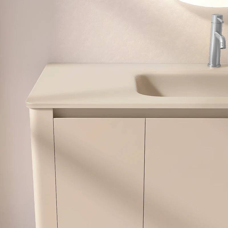 Meuble suspendu beige, 120 cm, avec plan vasque encastré en verre, Panthéon