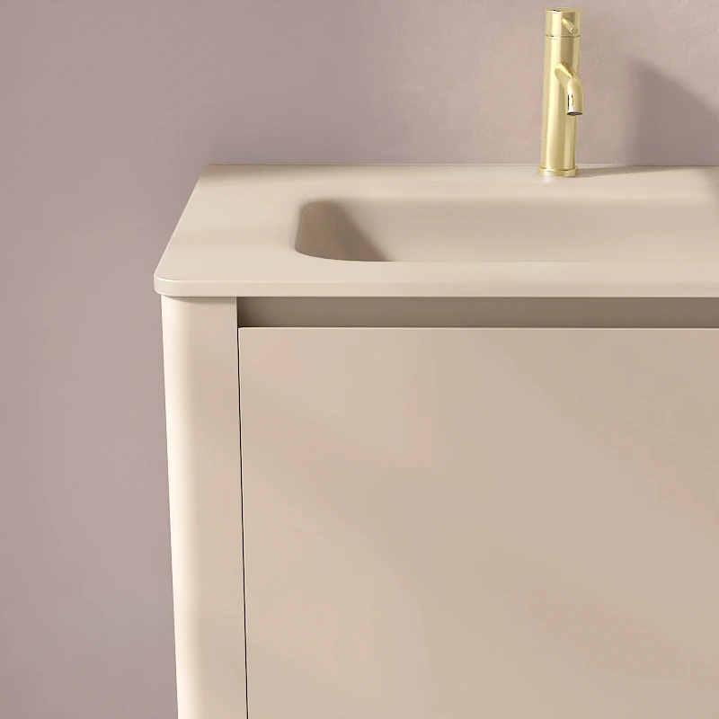 Meuble suspendu beige, 80 cm, avec plan vasque encastré en verre, Panthéon