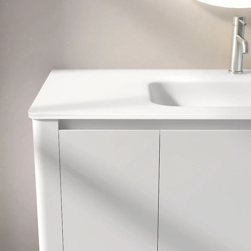 Meuble suspendu blanc mat, 120 cm, avec plan vasque encastré en verre, Panthéon