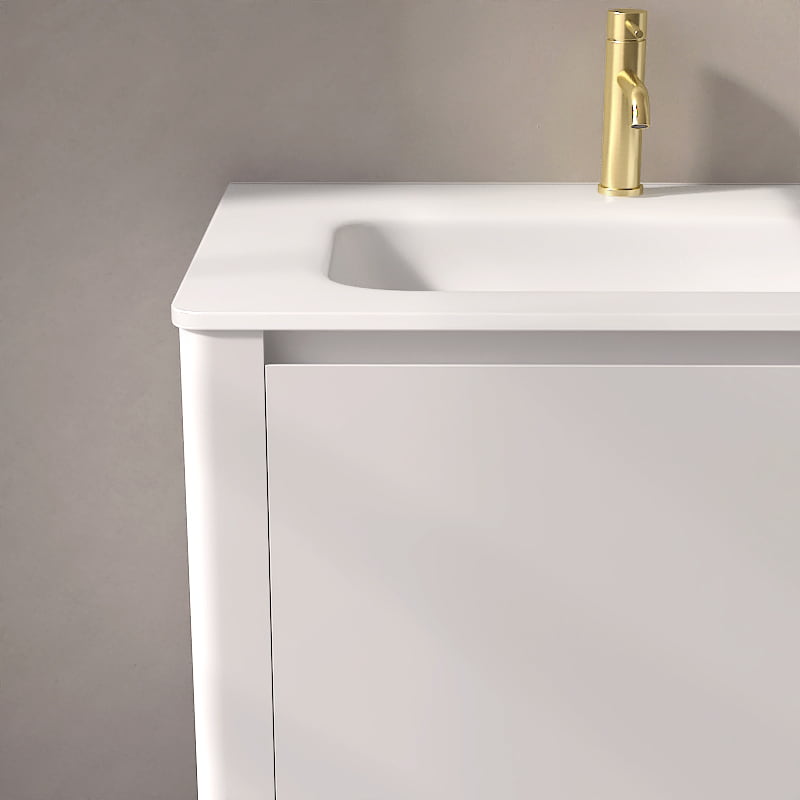 Meuble suspendu blanc mat, 80 cm, avec plan vasque encastré en verre, Panthéon