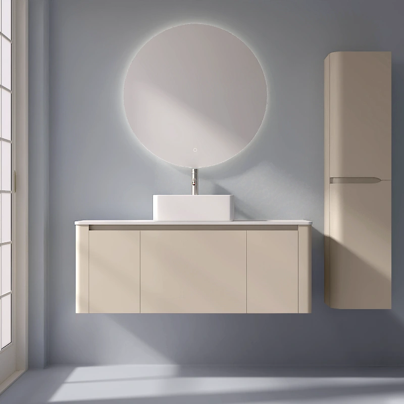Meuble suspendu beige, 120 cm, avec plan en résine minérale, Panthéon