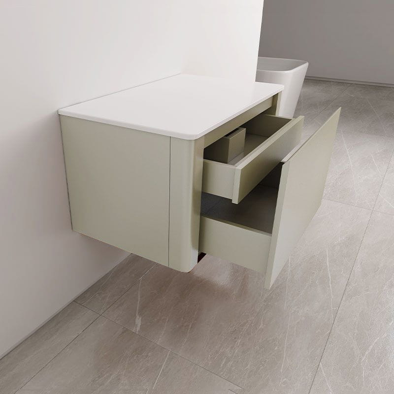 Meuble suspendu beige, 80 cm, avec plan en résine minérale, Panthéon