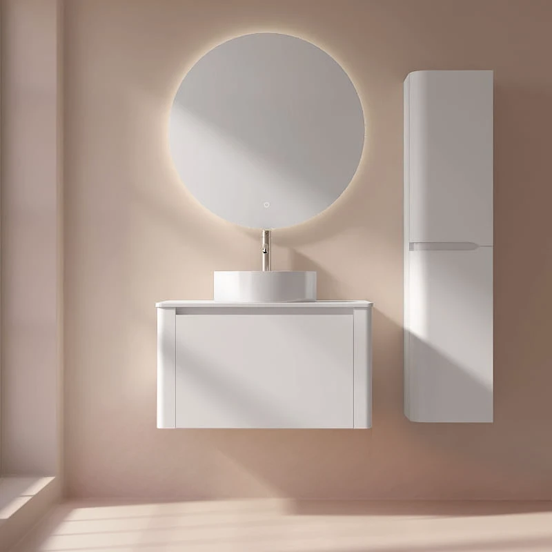 Meuble suspendu blanc mat, 80 cm, avec plan en résine minérale, Panthéon
