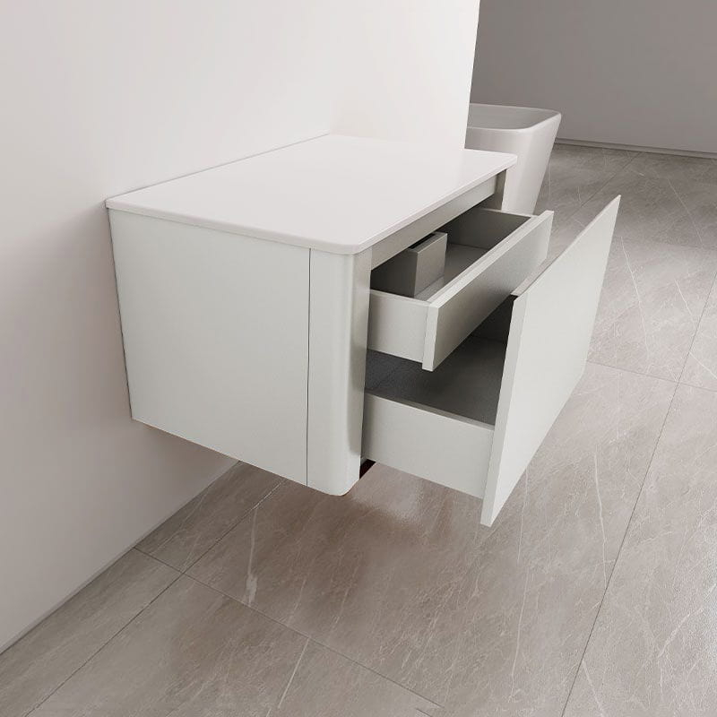 Meuble suspendu blanc mat, 80 cm, avec plan en résine minérale, Panthéon