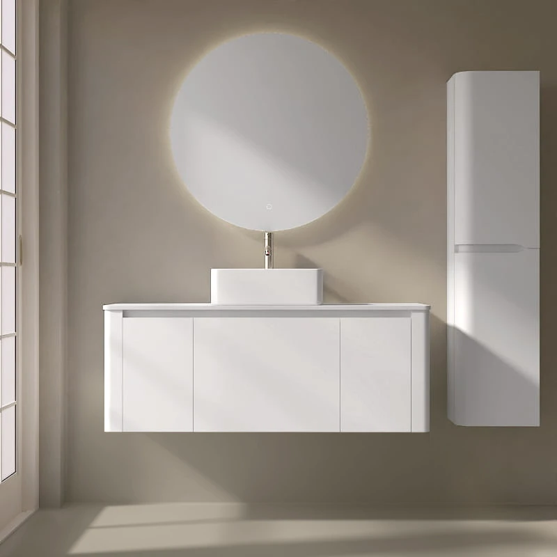 Meuble suspendu blanc mat, 120 cm, avec plan en résine minérale, Panthéon