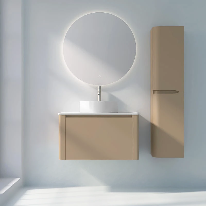 Meuble suspendu cappuccino, 80 cm, avec plan en résine minérale, Panthéon