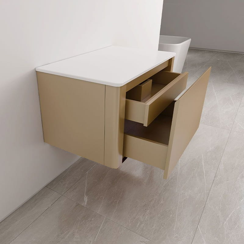 Meuble suspendu cappuccino, 80 cm, avec plan en résine minérale, Panthéon