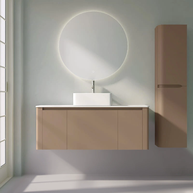Meuble suspendu cappuccino, 120 cm, avec plan en résine minérale, Panthéon