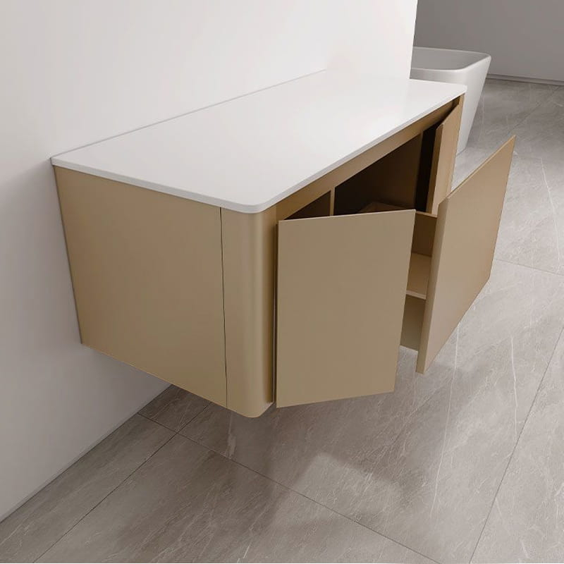 Meuble suspendu cappuccino, 120 cm, avec plan en résine minérale, Panthéon