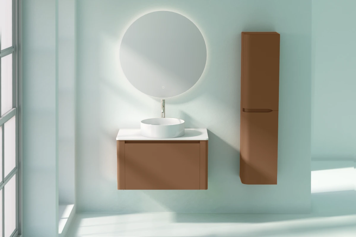 Meuble suspendu ocre, 80 cm, avec plan en résine minérale, Panthéon