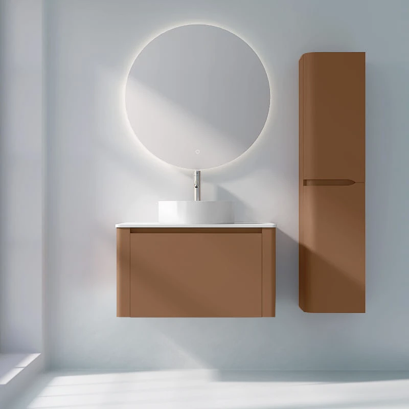 Meuble suspendu ocre, 80 cm, avec plan en résine minérale, Panthéon