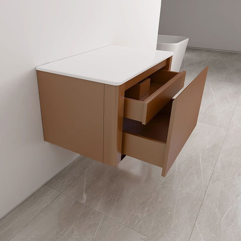 Meuble suspendu ocre, 80 cm, avec plan en résine minérale, Panthéon