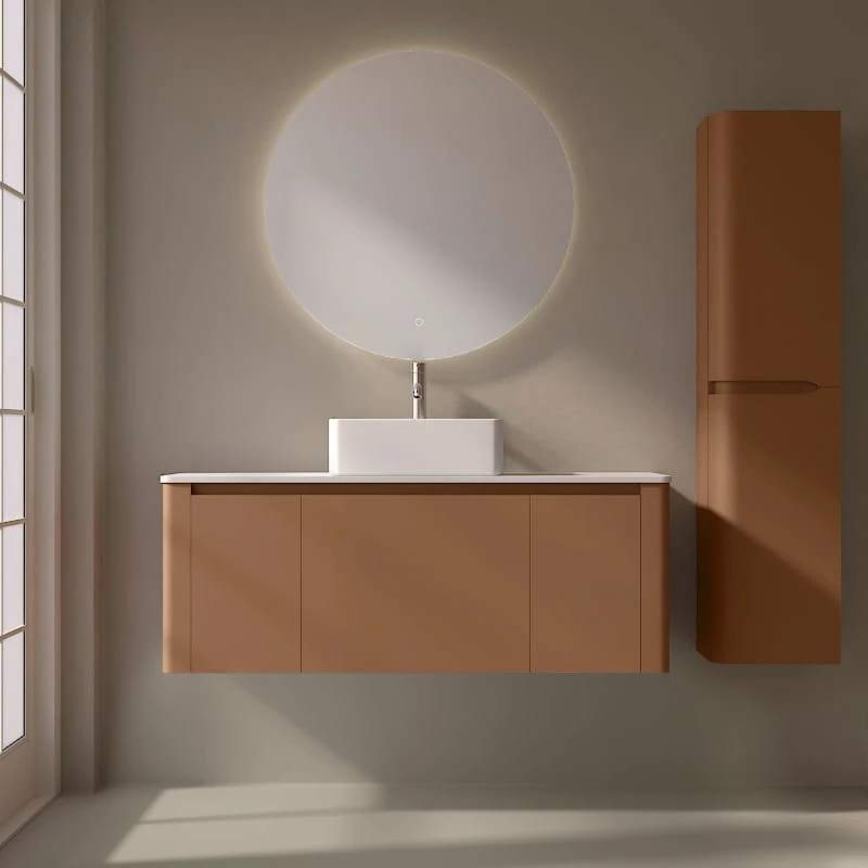 Meuble suspendu ocre, 120 cm, avec plan en résine minérale, Panthéon