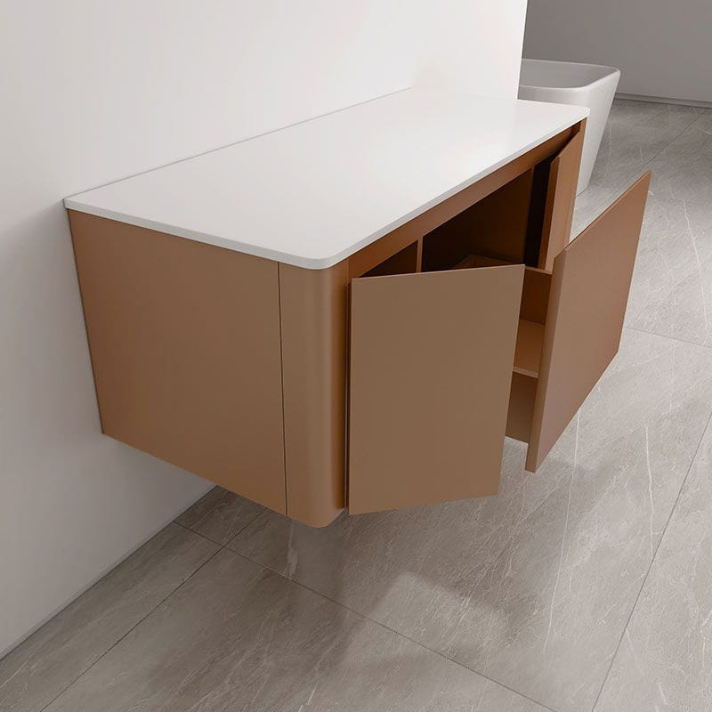 Meuble suspendu ocre, 120 cm, avec plan en résine minérale, Panthéon