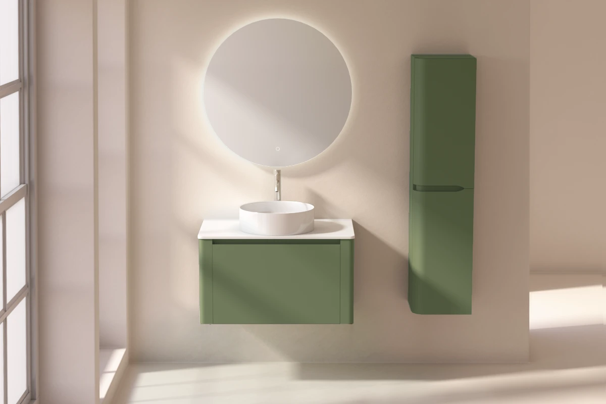 Meuble suspendu vert jonc, 80 cm, avec plan en résine minérale, Panthéon