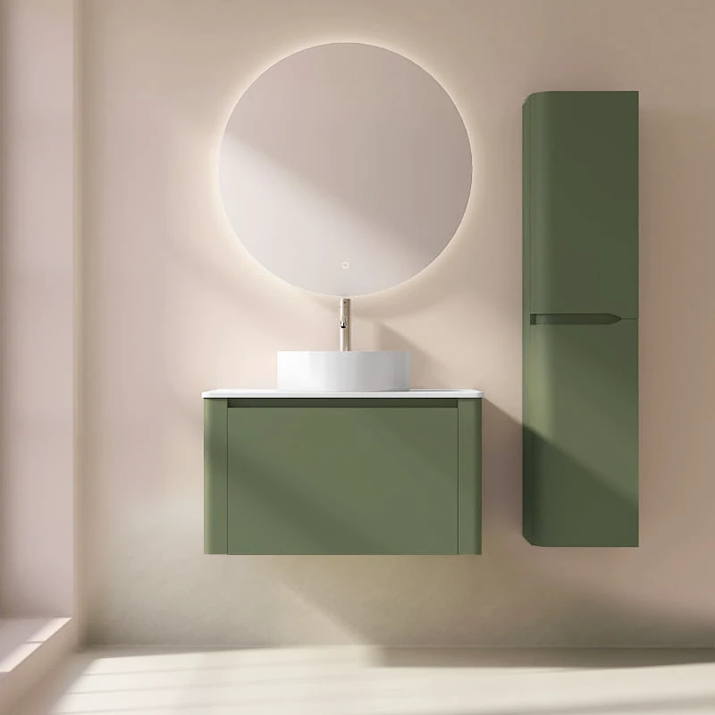 Meuble suspendu vert jonc, 80 cm, avec plan en résine minérale, Panthéon