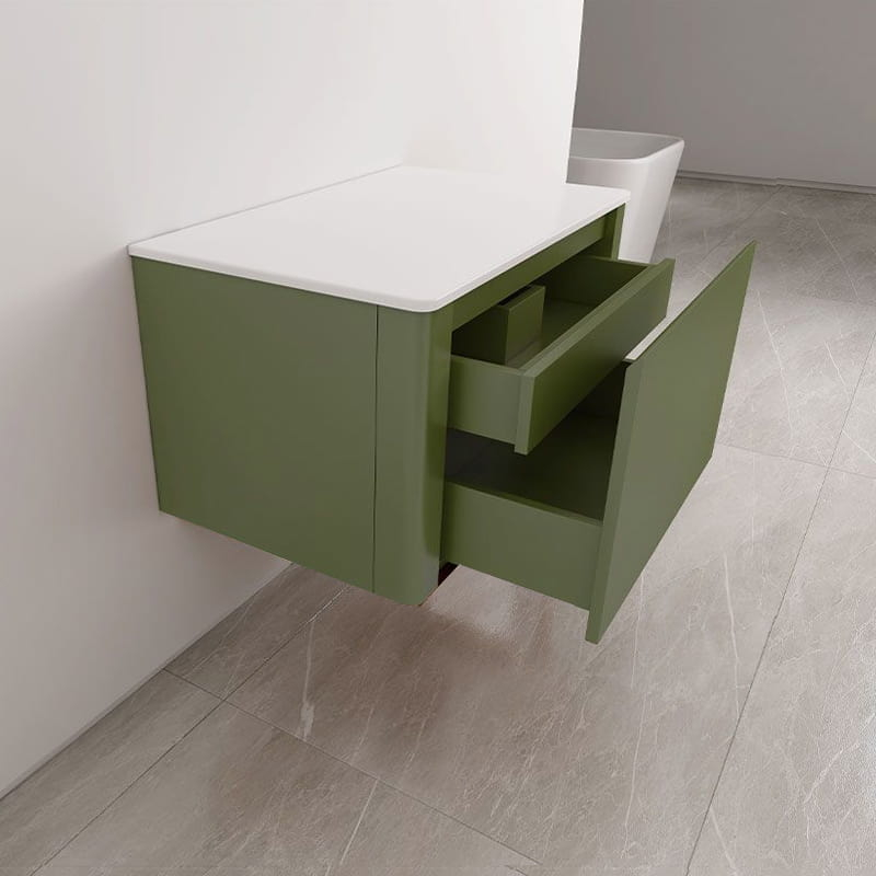 Meuble suspendu vert jonc, 80 cm, avec plan en résine minérale, Panthéon