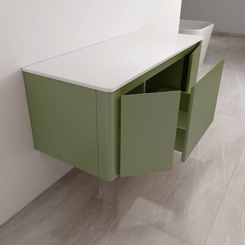 Meuble suspendu vert jonc, 120 cm, avec plan en résine minérale, Panthéon