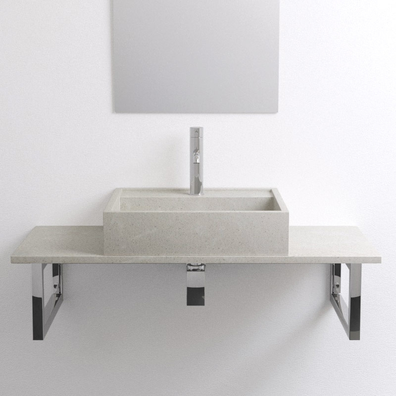Plan de toilette avec vasque en pierre reconstituée Gris Polar 100 cm, Marino