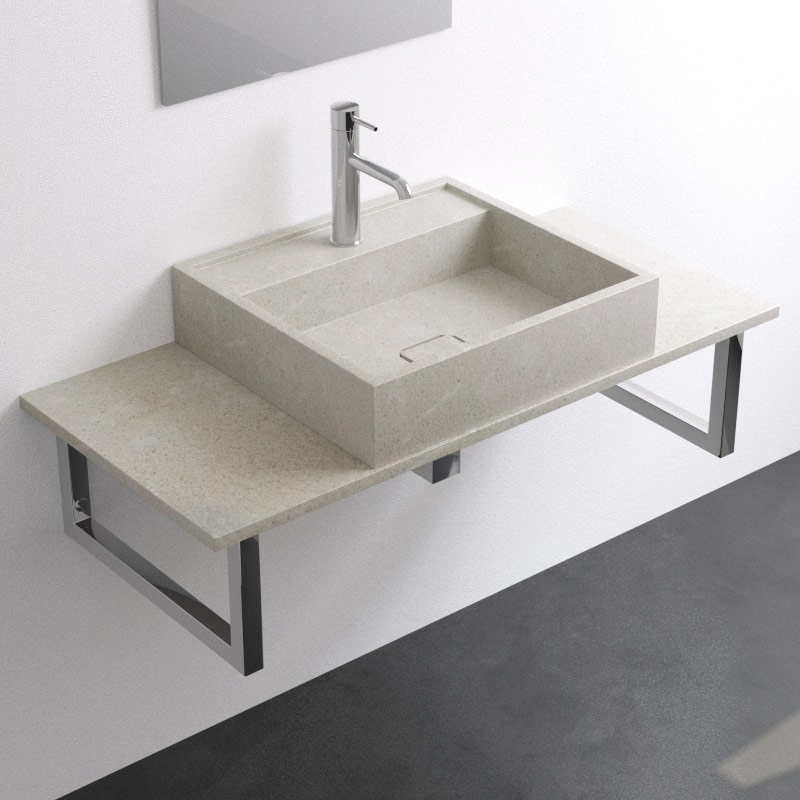Plan de toilette avec vasque en pierre reconstituée Gris Polar 100 cm, Marino