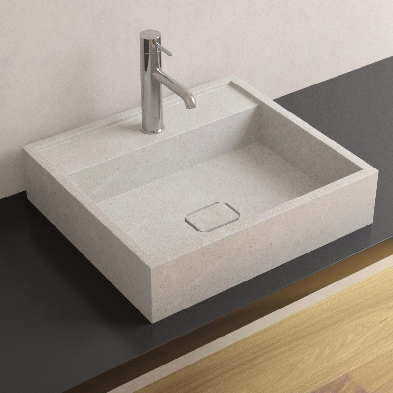 Plan de toilette avec vasque en pierre reconstituée Gris Polar 100 cm, Marino