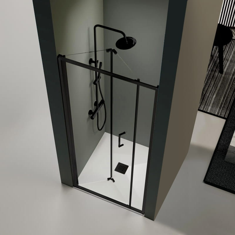 Porte de douche pliable sur mesure, noir mat, de 66 à 94 cm Prisma